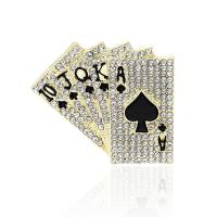 Zinc Alloy Broche, Poker, forgyldt, for kvinde & emalje & med rhinestone, flere farver til valg, 38x34mm, Solgt af PC