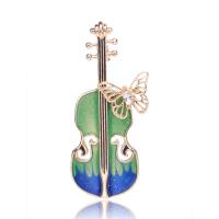 lega in zinco spilla, Violino, placcato color oro, Smalto dipinto a mano & per la donna & con strass, nessuno, 19x46mm, Venduto da PC