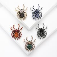 Zinc Alloy Broche, Spider, forgyldt, for kvinde & med rhinestone, flere farver til valg, 36x47mm, Solgt af PC