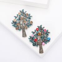 Zinc Alloy Broche, Tree of Life, forgyldt, for kvinde & med rhinestone, flere farver til valg, 43x55mm, Solgt af PC