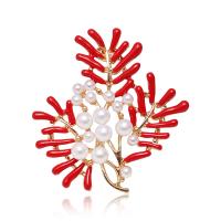 Zinc Alloy Broche, med Plastic Pearl, guldfarve belagt, for kvinde & emalje & med rhinestone, flere farver til valg, 52x56mm, Solgt af PC