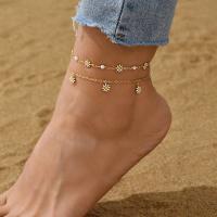 Anklet ze stopów cynku, Stop cynku, ze 5cm przedłużeniami łańcuszka, Podwójna warstwa & biżuteria moda & dla kobiety, złoty, bez zawartości niklu, ołowiu i kadmu, długość około 21 cm, sprzedane przez PC