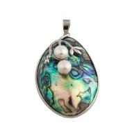 Natuurlijke Abalone Shell Hangers, Abalone Schelp, met Zoetwater Parel & Messing, mode sieraden & voor vrouw, 61x33x10mm, Gat:Ca 5mm, Verkocht door PC