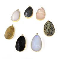 Gemstone Pendants Jewelry Natural Stone with Brass Teardrop plated DIY Sold By PC