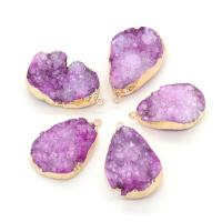 Quartz Gemstone Pendants Amethyst with Brass Teardrop gold color plated DIY purple nickel lead & cadmium free Sold By PC