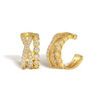 Fashion Earring Cuff and Wraps Brass real gold plated micro pave cubic zirconia & for woman golden Sold By Pair