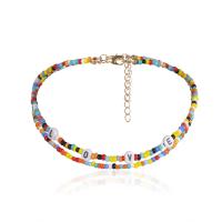 Colar de Multi camada da forma, liga de zinco, with Seedbead, with 10cm extender chain, cromado de cor dourada, Camada Dupla & joias de moda & para mulher, multi colorido, níquel, chumbo e cádmio livre, comprimento Aprox 30 cm, vendido por PC