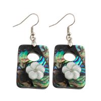 Boucles d'oreilles coquillage, laiton, avec coquille d'ormeau, bijoux de mode & pour femme, protéger l'environnement, sans nickel, plomb et cadmium, 54x20x6mm, Vendu par paire