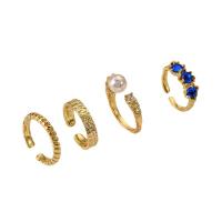 Zinklegering Ring Set, Zinc Alloy, met Plastic Pearl, gold plated, 4 stuks & mode sieraden & voor vrouw, gouden, nikkel, lood en cadmium vrij, Verkocht door Stel