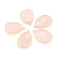 Quartz Gemstone Pendants Rose Quartz with Brass Teardrop gold color plated DIY pink nickel lead & cadmium free Sold By PC