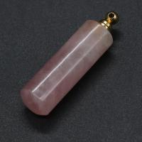 Rose Quartz Κρεμαστό κόσμημα μπουκαλιών αρώματος, με Ορείχαλκος, Στήλη, χρώμα επίχρυσο, DIY, ροζ, νικέλιο, μόλυβδο και κάδμιο ελεύθεροι, 12x45mm, Sold Με PC