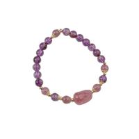 Braccialetti in cristallo naturale, Viola -Phantom-Quartz, with Strawberry Quartz & ottone, placcato, gioielli di moda, viola, Lunghezza 17 cm, Venduto da PC