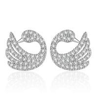 Messing Stud Earring, Swan, platineret, for kvinde & med rhinestone, 11x11mm, Solgt af par