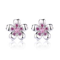 Messing Stud Earring, Flower, platineret, for kvinde & med rhinestone, 10x10mm, Solgt af par