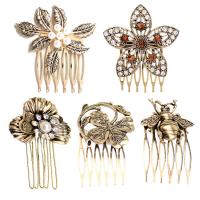 Zinc Alloy Decorative Hair Comb with Plastic Pearl plated vintage & for woman & with rhinestone 33-83mm Sold By PC