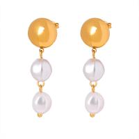 Titanium Steel  Earring with Shell Pearl Vacuum Ion Plating fashion jewelry & for woman golden Sold By Pair