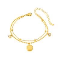 Pulseira de aço titânio, Partículas de aço, with 1.97inch extender chain, banhado, Camada Dupla & micro pavimento em zircônia cúbica & para mulher, dourado, comprimento Aprox 6.3 inchaltura, vendido por PC