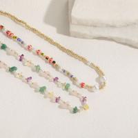 Acier titane collier, avec Seedbead & Pierre naturelle & perle de plastique, avec 2inch chaînes de rallonge, Placage de couleur d'or, Style bohème & styles différents pour le choix & pour femme, Longueur Environ 15.7 pouce, Vendu par PC