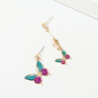 aleación de zinc Pendientes asimétricos, con Perlas plásticas, chapado en color dorado, para mujer & con diamantes de imitación & hueco, multicolor, 20x28mm, 14x40mm, Vendido por Par