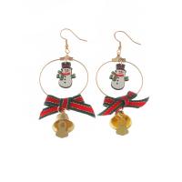 Zinc Alloy Drop Earring, met Doek, Sneeuwpop, gold plated, Kerst sieraden & voor vrouw, 35x76mm, Verkocht door pair