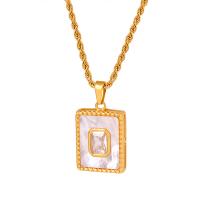 Collana di titanio acciaio, Titantium acciaio, with bianco conchiglia, Placcato oro 18K, gioielli di moda & Micro spianare cubic zirconia & per la donna, dorato, 15x22mm, Lunghezza Appross. 19.69 pollice, Venduto da PC