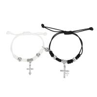 Sinc Alloy Bracelet, le Céir, Cross, 2 phíosa & unisex & le rhinestone, nicil, luaidhe & caidmiam saor in aisce, Fad Thart 4.92 Inse, Thart 5.51 Inse, Díolta De réir Socraigh