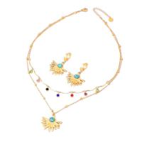 Set di gioielli , Titantium acciaio, with turchese, with 1.97inch extender chain, placcato, Doppio strato & stili diversi per la scelta & Micro spianare cubic zirconia & per la donna, dorato, 26*41mm,26mm, Lunghezza Appross. 15.75 pollice, Appross. 17.72 pollice, Venduto da PC