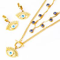 Evil Eye Schmuck-Set, Titanstahl, mit Muschel, mit Verlängerungskettchen von 1.97inch, plattiert, Doppelschicht & verschiedene Stile für Wahl & für Frau, goldfarben, 25mm,25*25mm, Länge ca. 15.35 ZollInch, ca. 18.5 ZollInch, verkauft von PC