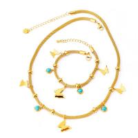 Sets de Joyas, Partículas de acero, con turquesa, con 2.36inch,1.77inch extender cadena, Mariposa, chapado, Joyería & diferentes estilos para la opción & para mujer, dorado, longitud aproximado 16.54 Inch, aproximado 6.5 Inch, Vendido por UD