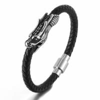 PU Cord Armbånd, med 304 rustfrit stål, Drage, punk stil & for mennesket, flere farver til valg, 6mm, Længde Ca. 21 cm, Solgt af PC