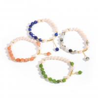 Gemstone Bracelets Natural Stone with Freshwater Pearl & Brass plated fashion jewelry Length 16 cm Sold By PC