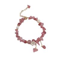 Quartz Armbånd, Strawberry Quartz, med Ferskvandsperle & Messing, med 5cm extender kæde, Flower, forgyldt, mode smykker, flere farver til valg, Længde 16.5 cm, Solgt af PC