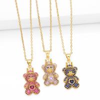 Cubic Zircon Micro Pave Brass Necklace with 5cm extender chain Bear plated fashion jewelry & micro pave cubic zirconia nickel lead & cadmium free Length 45 cm Sold By PC