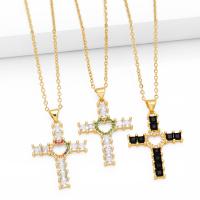 Cubic Zircon Micro Pave Brass Necklace with 5cm extender chain Cross plated fashion jewelry & micro pave cubic zirconia nickel lead & cadmium free Length 45 cm Sold By PC