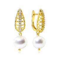 Cubic Zirconia Micro Pave Brass Earring with Plastic Pearl real gold plated micro pave cubic zirconia & for woman golden Sold By Pair