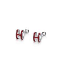 925 Sterling Silver Stud Earring, Letter H, för kvinna & emalj, fler färger för val, 4.90x6.30mm, Säljs av Par