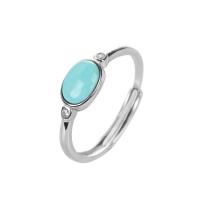 Natuurlijke Turquoise Manchet Finger Ring, met 925 sterling zilver, silver plated, verstelbaar & voor vrouw, 7.90x5.70mm, Maat:6-8, Verkocht door PC