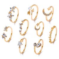 Zinc Alloy ring Set, gold plated, verstelbaar & voor vrouw & met strass, Verkocht door Stel