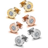 Titanium Čelik Stud naušnica, s Akril, Krug, pozlaćen, s rimskim brojem & za žene & s Rhinestone, više boja za izbor, 10mm, Prodano By par