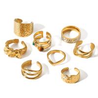 304 roestvrij staal Finger Ring, met Natuursteen & Plastic Pearl, gold plated, verschillende stijlen voor de keuze & micro pave zirconia & voor vrouw, Maat:7, Verkocht door PC