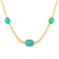 Acier titane collier, avec turquoise, Placage de couleur d'or, chaîne serpent & styles différents pour le choix & pour femme, Longueur Environ 18 pouce, Vendu par PC