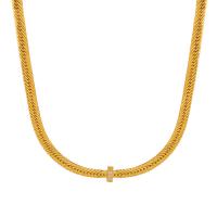 Collier d'acier titane, avec 5cm chaînes de rallonge, bijoux de mode & pavé de micro zircon & pour femme, doré, Longueur 40 cm, Vendu par PC