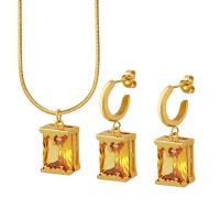 Set di gioielli , orecchino & Collana, Titantium acciaio, with ottone, placcato color oro, gioielli di moda & per la donna & con zirconi cubici, multi-colore, Pendantuff1a40+5cm,Earrings:1.0*3.0cm, Venduto da PC