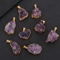 Natürlicher Quarz Anhänger, Amethyst, mit Messing, goldfarben plattiert, DIY & gemischt, violett, 30mm, verkauft von PC