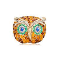 Zinc Alloy Brocher, med Rhinestone, Owl, guldfarve belagt, Vintage & mode smykker & Unisex & emalje, blandede farver, nikkel, bly & cadmium fri, 46x38mm, Solgt af PC