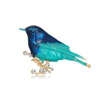 Zinc Alloy Brocher, med Rhinestone, Bird, guldfarve belagt, mode smykker & Unisex & emalje, blandede farver, nikkel, bly & cadmium fri, 60x35mm, Solgt af PC