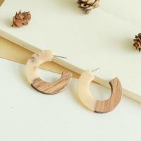 Wood Earring with Resin Letter C fashion jewelry & for woman 38mm Approx Sold By Bag