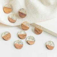 Pendentifs en bois, avec Feuille d'argent & résine, Plat rond, DIY, 18mm, Environ 50PC/sac, Vendu par sac