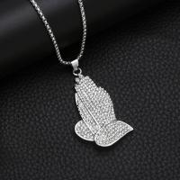 Zink Alloy Smycken Collier, Hand, plated, mode smycken & med strass, silver, nickel, bly och kadmium gratis, 56x33mm, Längd 70 cm, Säljs av PC