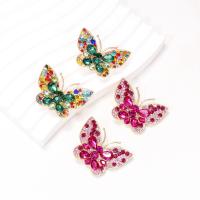 Pendientes de Perno de Aleación de Zinc, Mariposa, Joyería & para mujer & con diamantes de imitación, más colores para la opción, libre de níquel, plomo & cadmio, 43x43mm, Vendido por Par